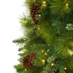 7 Ft. Pre-Lit Montana Mixed Pine Artificial Christmas Tree With Pine Cones, Berries And 500 Clear LED Lights -Holiday Glow Store nearly natural pre lit christmas trees t1623 4f 1000