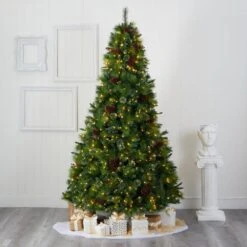 8 Ft. Pre-Lit Montana Mixed Pine Artificial Christmas Tree With Pine Cones, Berries And 700 Clear LED Lights -Holiday Glow Store nearly natural pre lit christmas trees t1624 31 1000