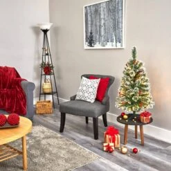 3 Ft. Pre-lit Frosted Swiss Pine Artificial Christmas Tree With 50 Battery Operated Clear LED Lights And Berries 15 3 Ft. Pre-lit Frosted Swiss Pine Artificial Christmas Tree With 50 Battery Operated Clear LED Lights And Berries -Holiday Glow Store nearly natural pre lit christmas trees t1625 44 1000