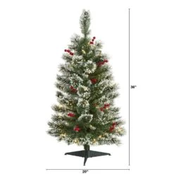 3 Ft. Pre-lit Frosted Swiss Pine Artificial Christmas Tree With 50 Battery Operated Clear LED Lights And Berries 12 3 Ft. Pre-lit Frosted Swiss Pine Artificial Christmas Tree With 50 Battery Operated Clear LED Lights And Berries -Holiday Glow Store nearly natural pre lit christmas trees t1625 c3 1000