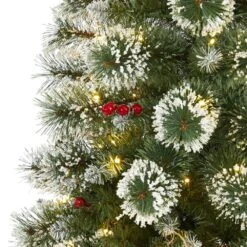 5 Ft. Pre-Lit Frosted Swiss Pine Artificial Christmas Tree With 200 Clear LED Lights And Berries 11 5 Ft. Pre-Lit Frosted Swiss Pine Artificial Christmas Tree With 200 Clear LED Lights And Berries -Holiday Glow Store nearly natural pre lit christmas trees t1627 4f 1000