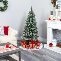 5 Ft. Pre-Lit Frosted Swiss Pine Artificial Christmas Tree With 200 Clear LED Lights And Berries 14 5 Ft. Pre-Lit Frosted Swiss Pine Artificial Christmas Tree With 200 Clear LED Lights And Berries -Holiday Glow Store nearly natural pre lit christmas trees t1627 fa 1000