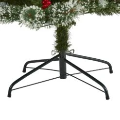 7 Ft. Pre-Lit Frosted Swiss Pine Artificial Christmas Tree With 400 Clear LED Lights And Berries -Holiday Glow Store nearly natural pre lit christmas trees t1629 1f 1000