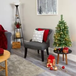 3 Ft. Pre-Lit Wisconsin Slim Snow Tip Pine Artificial Christmas Tree With 50 Battery Operated Clear LED Lights 15 3 Ft. Pre-Lit Wisconsin Slim Snow Tip Pine Artificial Christmas Tree With 50 Battery Operated Clear LED Lights -Holiday Glow Store nearly natural pre lit christmas trees t1632 44 1000