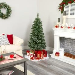 5 Ft. Pre-Lit Wisconsin Slim Snow Tip Pine Artificial Christmas Tree With 150 Clear LED Lights -Holiday Glow Store nearly natural pre lit christmas trees t1634 fa 1000