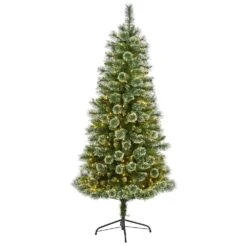 6 Ft. Pre-Lit Wisconsin Slim Snow Tip Pine Artificial Christmas Tree With 300 Clear LED Lights
