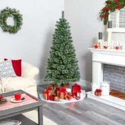 6 Ft. Pre-Lit Wisconsin Slim Snow Tip Pine Artificial Christmas Tree With 300 Clear LED Lights 14 6 Ft. Pre-Lit Wisconsin Slim Snow Tip Pine Artificial Christmas Tree With 300 Clear LED Lights -Holiday Glow Store nearly natural pre lit christmas trees t1635 fa 1000