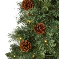 3 Ft. White Pre-lit Mountain Pine Artificial Christmas Tree With 50 Battery Operated Clear LED Lights And Pine Cones 13 3 Ft. White Pre-lit Mountain Pine Artificial Christmas Tree With 50 Battery Operated Clear LED Lights And Pine Cones -Holiday Glow Store nearly natural pre lit christmas trees t1638 4f 1000