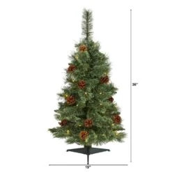 3 Ft. White Pre-lit Mountain Pine Artificial Christmas Tree With 50 Battery Operated Clear LED Lights And Pine Cones 12 3 Ft. White Pre-lit Mountain Pine Artificial Christmas Tree With 50 Battery Operated Clear LED Lights And Pine Cones -Holiday Glow Store nearly natural pre lit christmas trees t1638 c3 1000