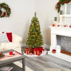 5 Ft. Pre-Lit White Mountain Pine Artificial Christmas Tree With 200 Clear LED Lights And Pine Cones 15 5 Ft. Pre-Lit White Mountain Pine Artificial Christmas Tree With 200 Clear LED Lights And Pine Cones -Holiday Glow Store nearly natural pre lit christmas trees t1640 44 1000