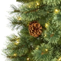 5 Ft. Pre-Lit White Mountain Pine Artificial Christmas Tree With 200 Clear LED Lights And Pine Cones 13 5 Ft. Pre-Lit White Mountain Pine Artificial Christmas Tree With 200 Clear LED Lights And Pine Cones -Holiday Glow Store nearly natural pre lit christmas trees t1640 4f 1000