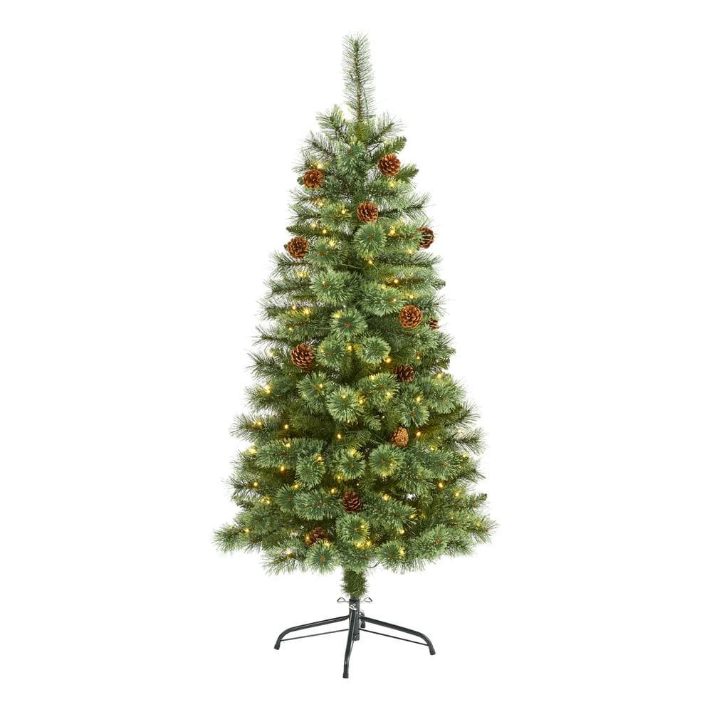 5 Ft. Pre-Lit White Mountain Pine Artificial Christmas Tree With 200 Clear LED Lights And Pine Cones 3 5 Ft. Pre-Lit White Mountain Pine Artificial Christmas Tree With 200 Clear LED Lights And Pine Cones