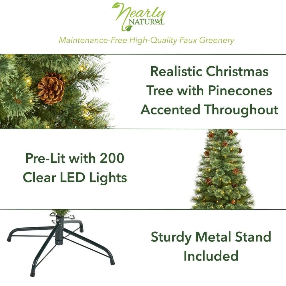 5 Ft. Pre-Lit White Mountain Pine Artificial Christmas Tree With 200 Clear LED Lights And Pine Cones 4 5 Ft. Pre-Lit White Mountain Pine Artificial Christmas Tree With 200 Clear LED Lights And Pine Cones - Image 2