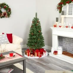 5 Ft. Pre-Lit White Mountain Pine Artificial Christmas Tree With 200 Clear LED Lights And Pine Cones 16 5 Ft. Pre-Lit White Mountain Pine Artificial Christmas Tree With 200 Clear LED Lights And Pine Cones -Holiday Glow Store nearly natural pre lit christmas trees t1640 fa 1000