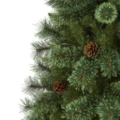 6 Ft. Pre-Lit White Mountain Pine Artificial Christmas Tree With 300 Clear LED Lights And Pine Cones -Holiday Glow Store nearly natural pre lit christmas trees t1641 1f 1000