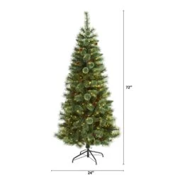 6 Ft. Pre-Lit White Mountain Pine Artificial Christmas Tree With 300 Clear LED Lights And Pine Cones -Holiday Glow Store nearly natural pre lit christmas trees t1641 c3 1000