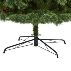 9 Ft. Pre-Lit White Mountain Pine Artificial Christmas Tree With 650 Clear LED Lights And Pine Cones -Holiday Glow Store nearly natural pre lit christmas trees t1643 1f 1000