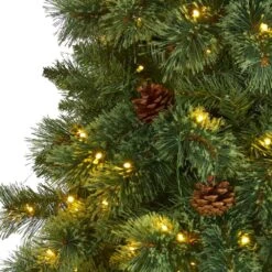 9 Ft. Pre-Lit White Mountain Pine Artificial Christmas Tree With 650 Clear LED Lights And Pine Cones -Holiday Glow Store nearly natural pre lit christmas trees t1643 4f 1000