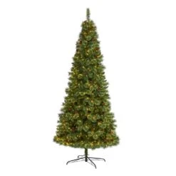9 Ft. Pre-Lit White Mountain Pine Artificial Christmas Tree With 650 Clear LED Lights And Pine Cones