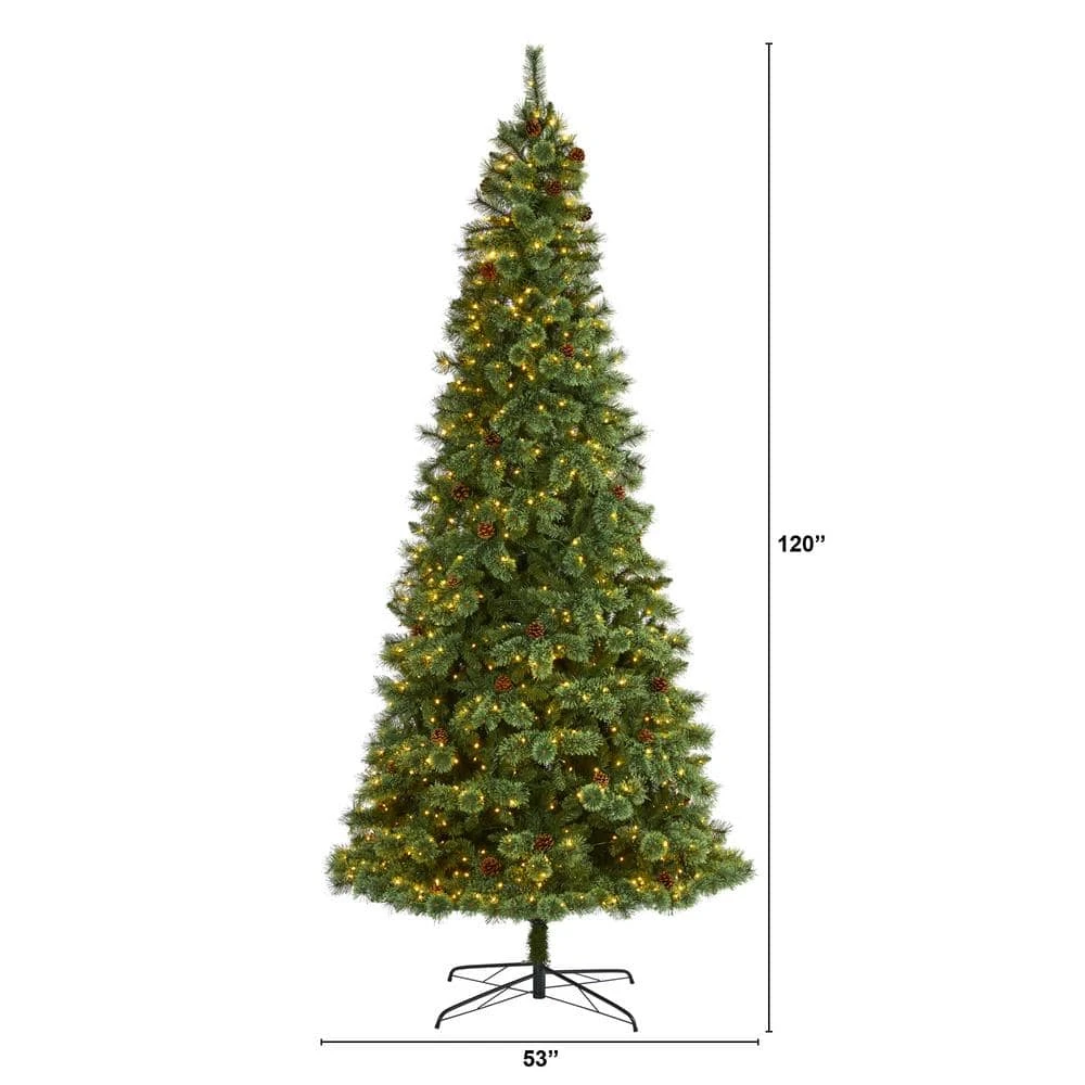 10 Ft. Pre-Lit White Mountain Pine Artificial Christmas Tree With 850 Clear LED Lights And Pine Cones 5 10 Ft. Pre-Lit White Mountain Pine Artificial Christmas Tree With 850 Clear LED Lights And Pine Cones - Image 3