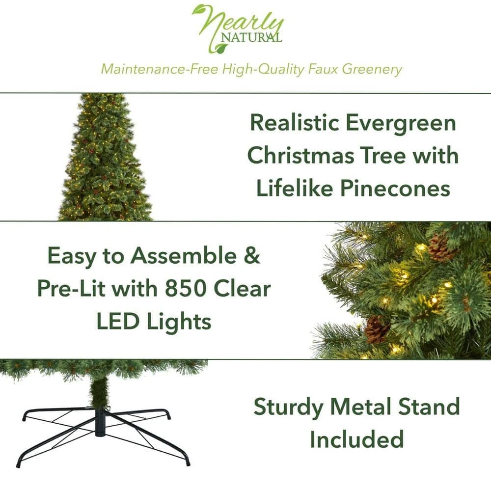 10 Ft. Pre-Lit White Mountain Pine Artificial Christmas Tree With 850 Clear LED Lights And Pine Cones 4 10 Ft. Pre-Lit White Mountain Pine Artificial Christmas Tree With 850 Clear LED Lights And Pine Cones - Image 2