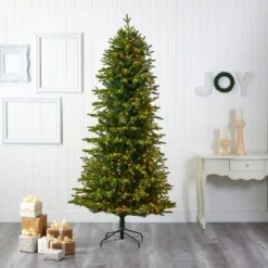 8 Ft. Pre-Lit Belgium Fir Natural Look Artificial Christmas Tree With 650 Clear LED Lights -Holiday Glow Store nearly natural pre lit christmas trees t1648 31 1000