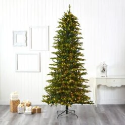 9 Ft. Pre-Lit Belgium Fir Natural Look Artificial Christmas Tree With 800 Clear LED Lights -Holiday Glow Store nearly natural pre lit christmas trees t1649 31 1000