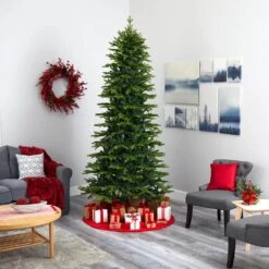 9 Ft. Pre-Lit Belgium Fir Natural Look Artificial Christmas Tree With 800 Clear LED Lights -Holiday Glow Store nearly natural pre lit christmas trees t1649 fa 1000
