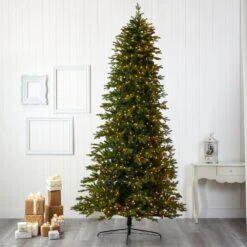 10 Ft. Pre-Lit Belgium Fir Natural LookArtificial Christmas Tree With 1050 Clear LED Lights -Holiday Glow Store nearly natural pre lit christmas trees t1650 31 1000