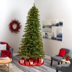 10 Ft. Pre-Lit Belgium Fir Natural LookArtificial Christmas Tree With 1050 Clear LED Lights -Holiday Glow Store nearly natural pre lit christmas trees t1650 44 1000