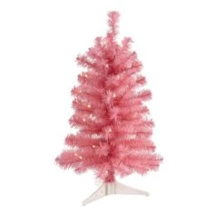 2 Ft. Pre-Lit Pink Artificial Christmas Tree With 35 Battery Operated Clear LED Lights