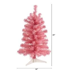 2 Ft. Pre-Lit Pink Artificial Christmas Tree With 35 Battery Operated Clear LED Lights -Holiday Glow Store nearly natural pre lit christmas trees t1697 c3 1000