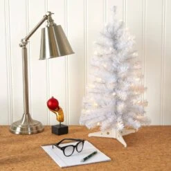 2 Ft. Pre-Lit White Artificial Christmas Tree With 35 Battery Operated Clear LED Lights -Holiday Glow Store nearly natural pre lit christmas trees t1698 31 1000