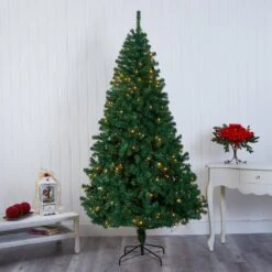 7.5 Ft. Pre-Lit Northern Tip Pine Artificial Christmas Tree With 400 Clear LED Lights -Holiday Glow Store nearly natural pre lit christmas trees t1719 31 1000