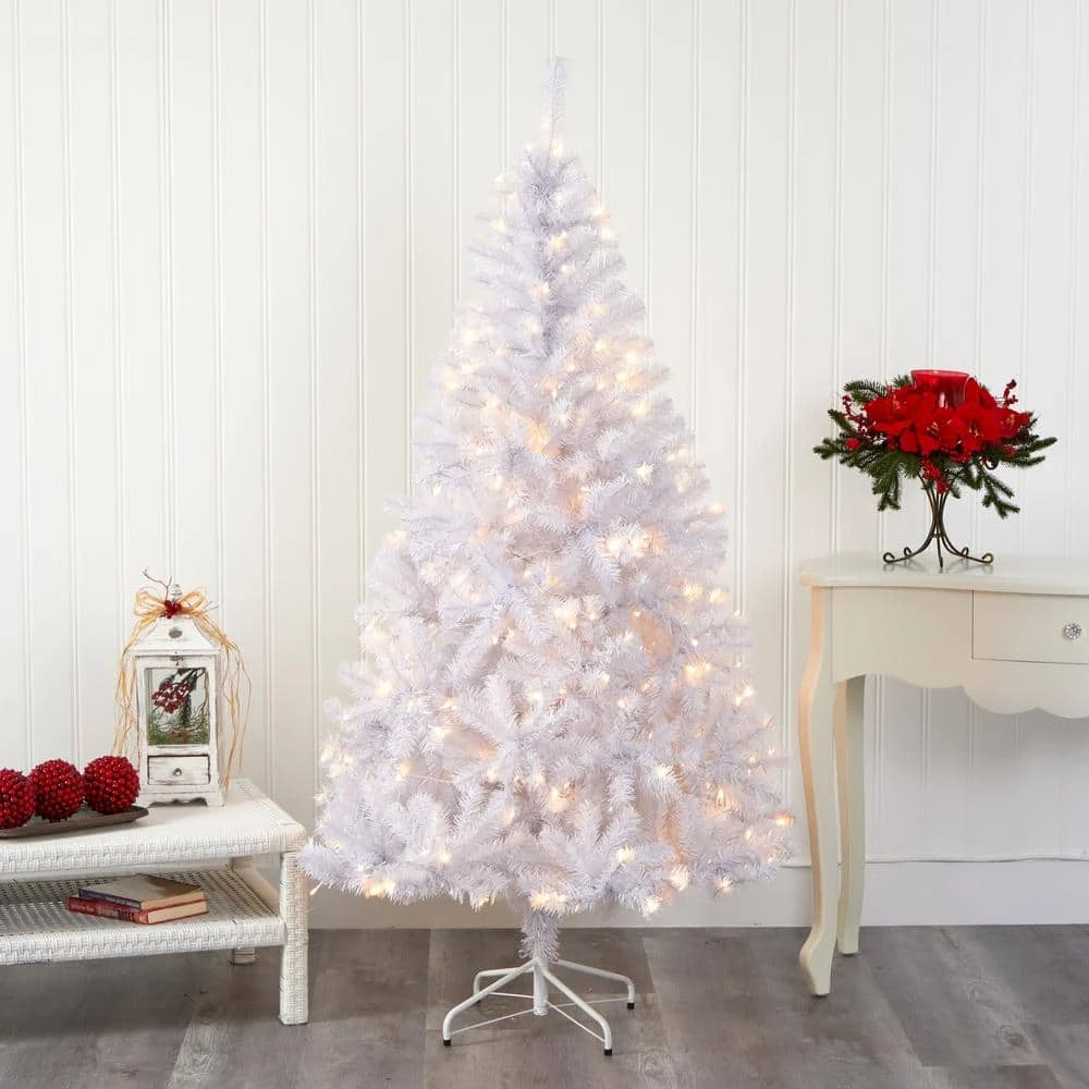 6 Ft. Pre-Lit White Artificial Christmas Tree With 250 Clear LED Lights 10 6 Ft. Pre-Lit White Artificial Christmas Tree With 250 Clear LED Lights - Image 8