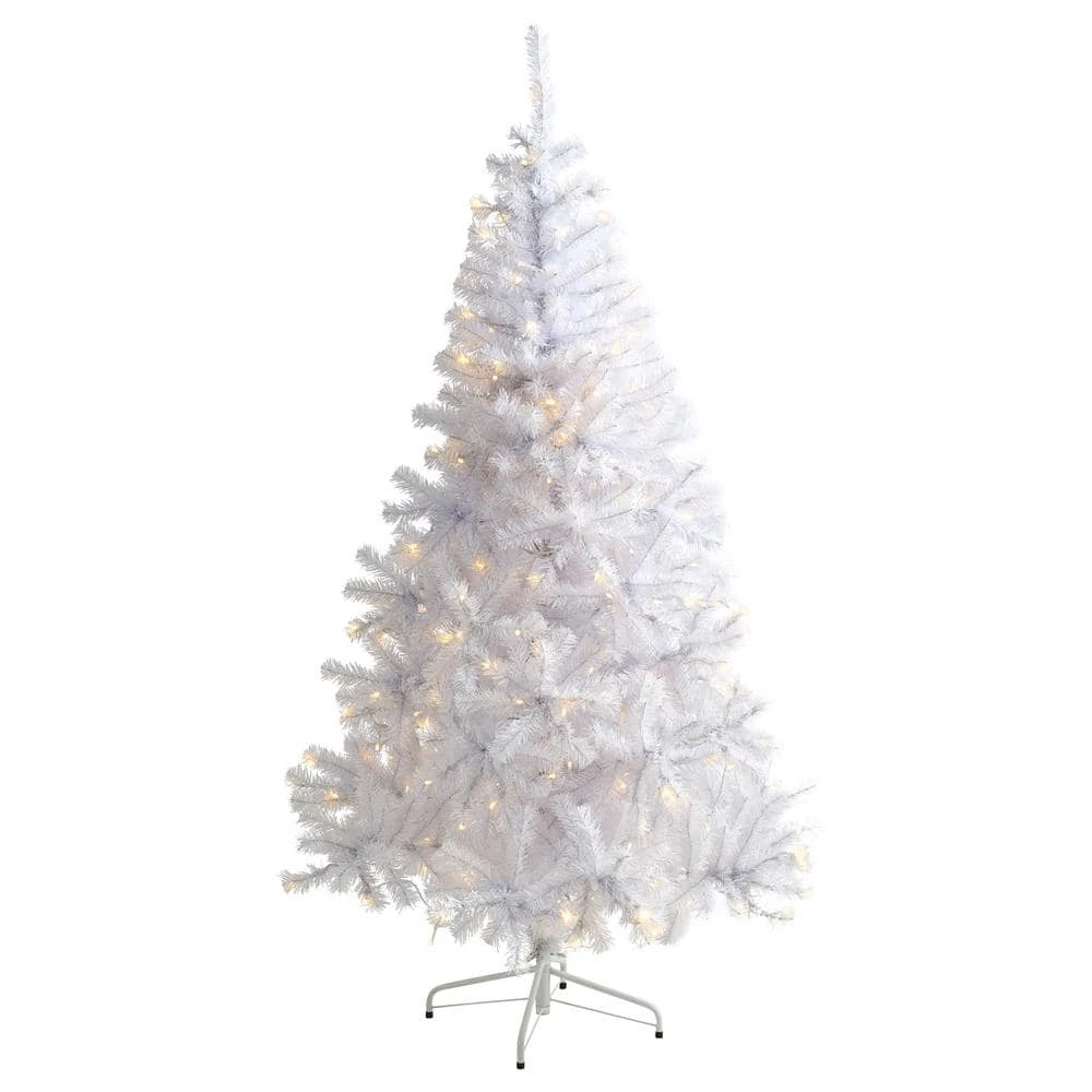 6 Ft. Pre-Lit White Artificial Christmas Tree With 250 Clear LED Lights 3 6 Ft. Pre-Lit White Artificial Christmas Tree With 250 Clear LED Lights