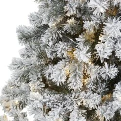 7 Ft. Pre-Lit Flocked West Virginia Fir Artificial Christmas Tree With 350 Clear LED Lights -Holiday Glow Store nearly natural pre lit christmas trees t1741 4f 1000