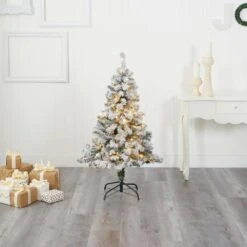 4 Ft. Pre-lit Flocked Rock Springs Spruce Artificial Christmas Tree With 100 Clear LED Lights -Holiday Glow Store nearly natural pre lit christmas trees t1750 31 1000