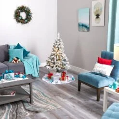 4 Ft. Pre-lit Flocked Rock Springs Spruce Artificial Christmas Tree With 100 Clear LED Lights -Holiday Glow Store nearly natural pre lit christmas trees t1750 44 1000