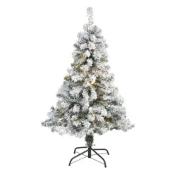 4 Ft. Pre-lit Flocked Rock Springs Spruce Artificial Christmas Tree With 100 Clear LED Lights