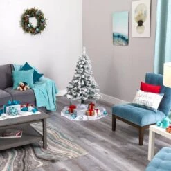 4 Ft. Pre-lit Flocked Rock Springs Spruce Artificial Christmas Tree With 100 Clear LED Lights -Holiday Glow Store nearly natural pre lit christmas trees t1750 fa 1000