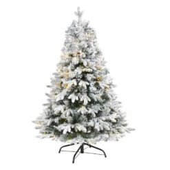 4 Ft. Pre-Lit Flocked Vermont Mixed Pine Artificial Christmas Tree With 100 Clear LED Lights