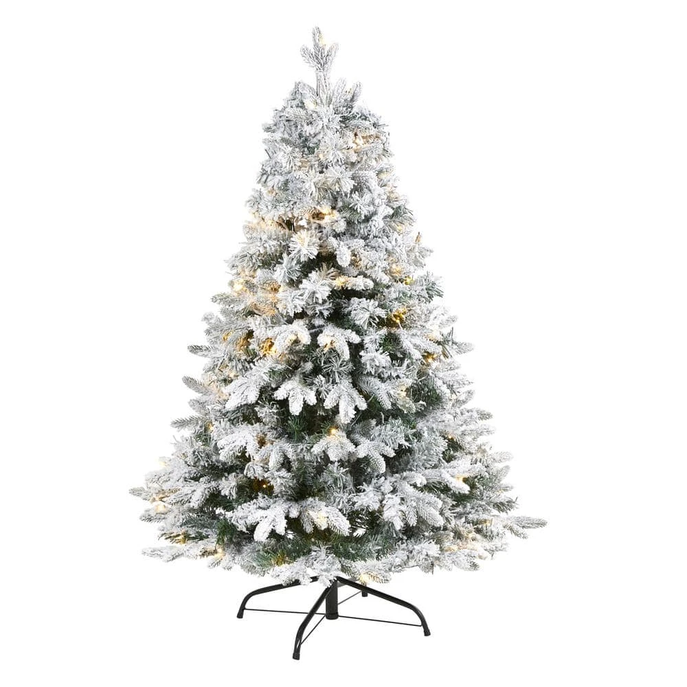 4 Ft. Pre-Lit Flocked Vermont Mixed Pine Artificial Christmas Tree With 100 Clear LED Lights 3 4 Ft. Pre-Lit Flocked Vermont Mixed Pine Artificial Christmas Tree With 100 Clear LED Lights