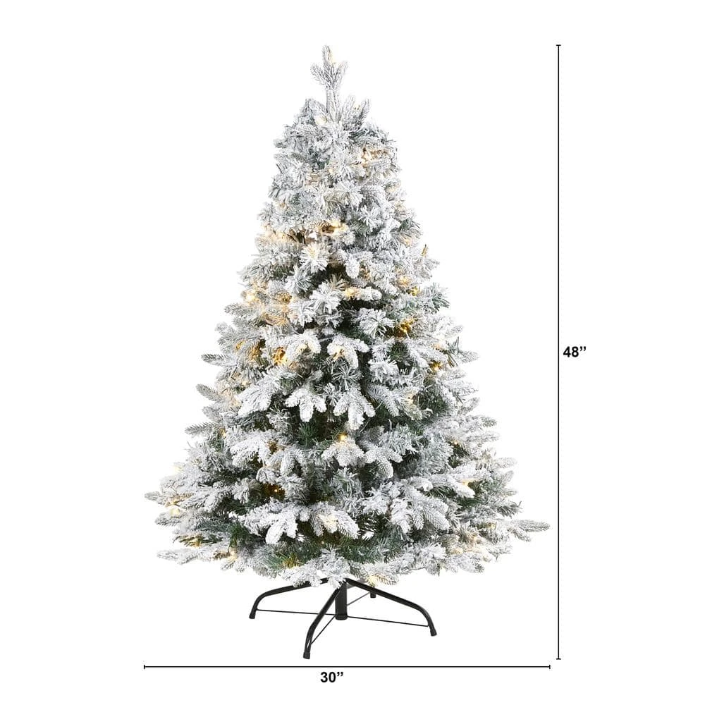 4 Ft. Pre-Lit Flocked Vermont Mixed Pine Artificial Christmas Tree With 100 Clear LED Lights 4 4 Ft. Pre-Lit Flocked Vermont Mixed Pine Artificial Christmas Tree With 100 Clear LED Lights - Image 2