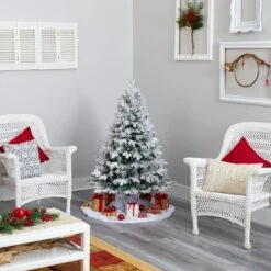 4 Ft. Pre-Lit Flocked Vermont Mixed Pine Artificial Christmas Tree With 100 Clear LED Lights 14 4 Ft. Pre-Lit Flocked Vermont Mixed Pine Artificial Christmas Tree With 100 Clear LED Lights -Holiday Glow Store nearly natural pre lit christmas trees t1771 fa 1000