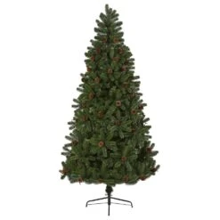 7.5 Ft. Pre-Lit Rocky Mountain Spruce Artificial Christmas Tree With Pine Cones And 400 Clear LED Lights -Holiday Glow Store nearly natural pre lit christmas trees t1777 4f 1000