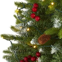 4 Ft. Pre-Lit Snow Tipped Portland Spruce Artificial Christmas Tree, Frosted Berries, Pine Cones, 100 Clear LED Lights -Holiday Glow Store nearly natural pre lit christmas trees t1782 4f 1000
