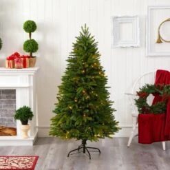 5 Ft. Pre-Lit Sun Valley Fir Artificial Christmas Tree With 200 Clear LED Lights -Holiday Glow Store nearly natural pre lit christmas trees t1784 31 1000