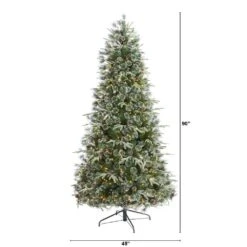7.5 Ft. Pre-Lit Snowed Tipped Mixed Pine Artificial Christmas Tree With 600 Clear LED Lights, Pine Cones -Holiday Glow Store nearly natural pre lit christmas trees t1862 c3 1000
