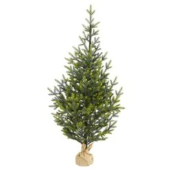 5 Ft. Pre-Lit Fraser Fir Natural Look Artificial Christmas Tree With 200 Clear LED Lights In A Burlap Base -Holiday Glow Store nearly natural pre lit christmas trees t1865 4f 1000